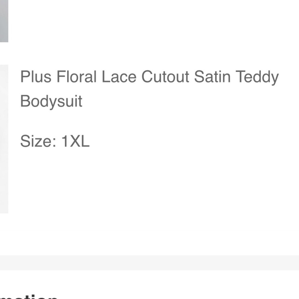 Shein Plus Floral Lace Cutout Satin Teddy
Bodysuit
Size: 1XL - Picture 5 of 5